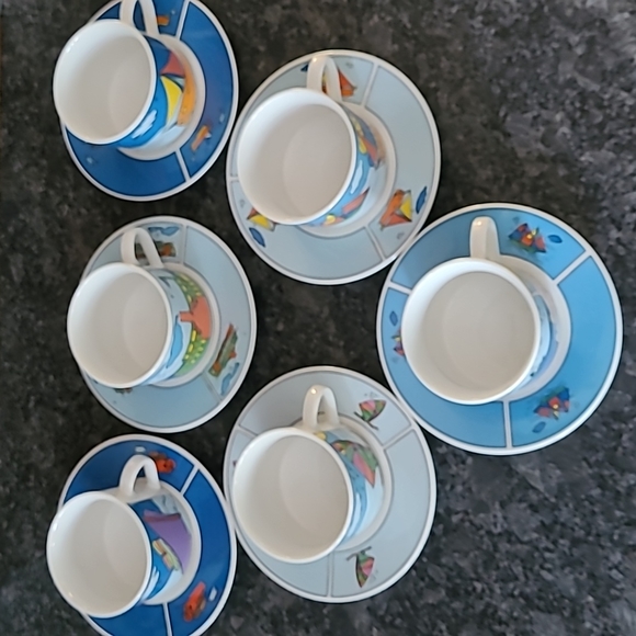 NEW - Nautical Themed Espresso Cups and Saucers - Set of 6 - Picture 8 of 14